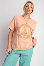 Load image into Gallery viewer, Easel Peace Sign Patch Pullover Top in Peach Shirts &amp; Tops Easel   
