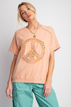 Load image into Gallery viewer, Easel Peace Sign Patch Pullover Top in Peach Shirts &amp; Tops Easel   
