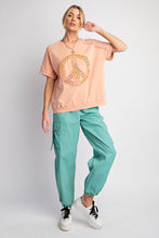 Load image into Gallery viewer, Easel Peace Sign Patch Pullover Top in Peach Shirts &amp; Tops Easel   
