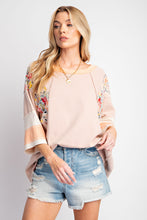Load image into Gallery viewer, Easel Striped Knit Top with Mix Print Sleeves in Apricot Shirts &amp; Tops Easel   
