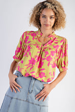Load image into Gallery viewer, Easel Tropical Print Challis Woven Top in Pistachio Shirts &amp; Tops Easel   
