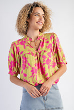 Load image into Gallery viewer, Easel Tropical Print Challis Woven Top in Pistachio Shirts &amp; Tops Easel   
