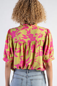 Easel Tropical Print Challis Woven Top in Pistachio Shirts & Tops Easel   