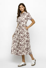 Load image into Gallery viewer, Storia Garden Print Classic Midi Dress in Light Beige/Burgundy
