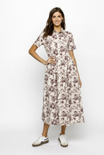 Load image into Gallery viewer, Storia Garden Print Classic Midi Dress in Light Beige/Burgundy
