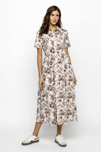 Load image into Gallery viewer, Storia Garden Print Classic Midi Dress in Light Beige/Burgundy
