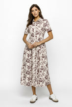 Load image into Gallery viewer, Storia Garden Print Classic Midi Dress in Light Beige/Burgundy
