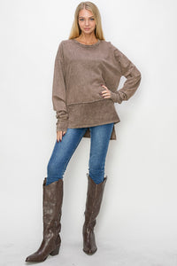 J.Her Mineral Washed Top with High Low Hem in Brown