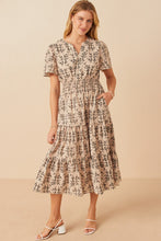 Load image into Gallery viewer, Hayden Botanical Print Tiered Midi Dress in Taupe

