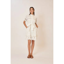 Load image into Gallery viewer, Cozy Co. Mini Dress with Embroidered Lace Details in Off White
