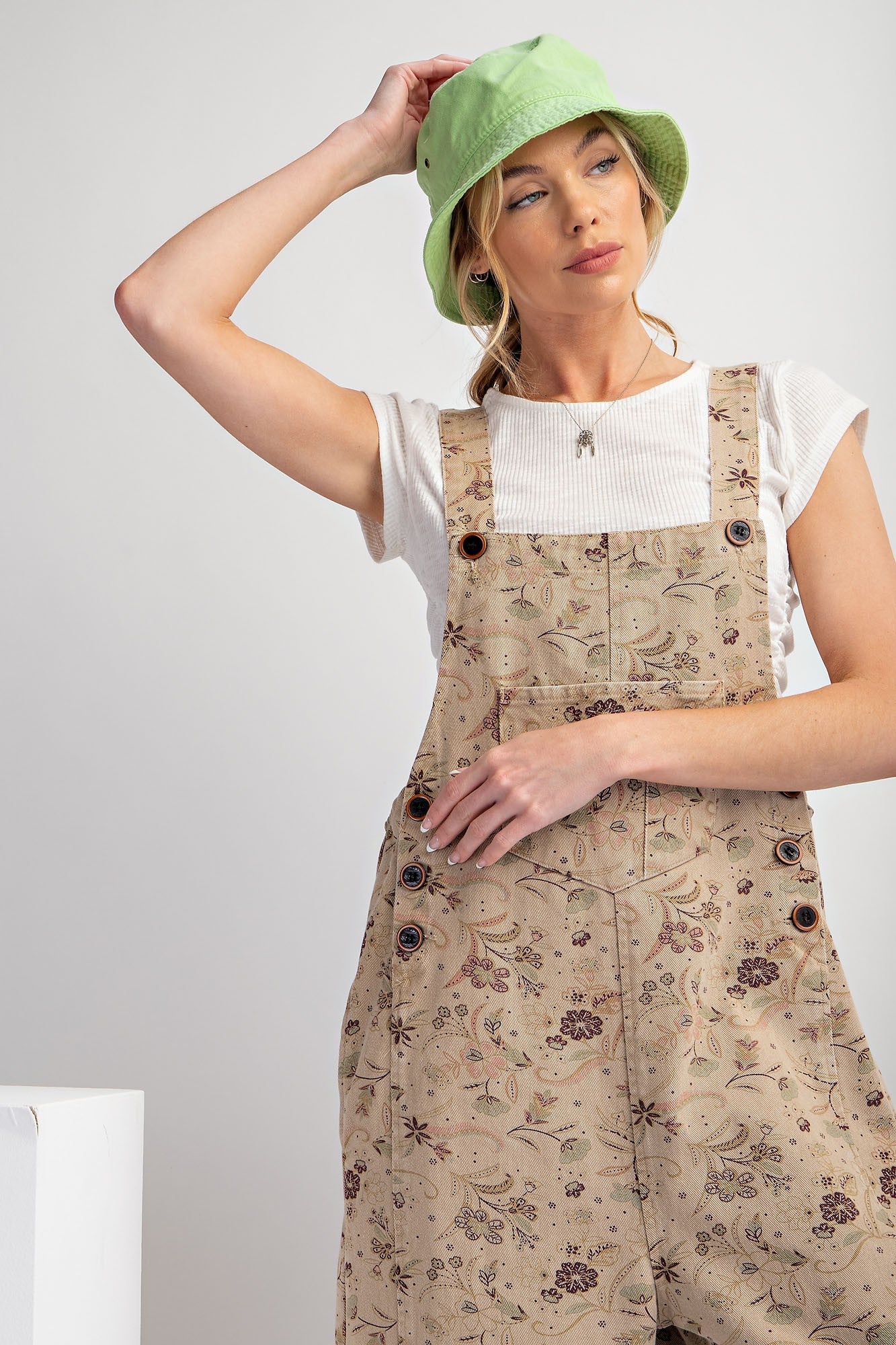 Easel Floral Print Twill Overalls in Faded Olive – June Adel