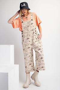 Easel Floral Print Twill Overalls in Khaki Overalls Easel   