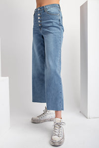 Easel High Waisted 5 Button Front Jeans in Washed Denim