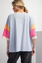 Load image into Gallery viewer, Easel Color Block Sleeves Top in Cotton Blue Shirts &amp; Tops Easel   
