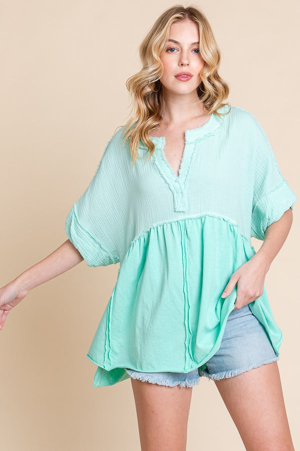 Sewn+Seen Cotton Boxy Babydoll Top in Mint Shirts & Tops Sewn+Seen   