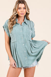 Sewn+Seen Pleated Button Down Top in Sage