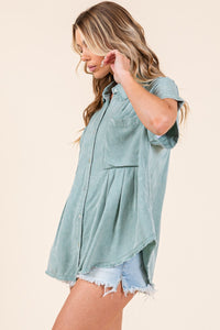 Sewn+Seen Pleated Button Down Top in Sage