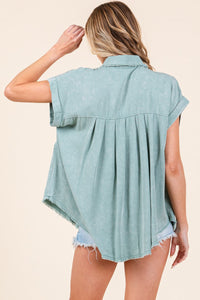 Sewn+Seen Pleated Button Down Top in Sage