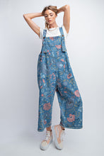 Load image into Gallery viewer, Easel Oversized Floral Print Denim Overall Jumpsuit in Washed Denim Overalls Easel   
