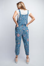 Load image into Gallery viewer, Easel Oversized Floral Print Denim Overall Jumpsuit in Washed Denim Overalls Easel   
