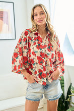 Load image into Gallery viewer, First Love Floral Print Button Down Top in Red/Beige
