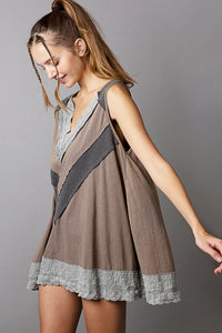 POL Lace Detail Sleeveless Top in Charcoal Shirts & Tops POL Clothing   