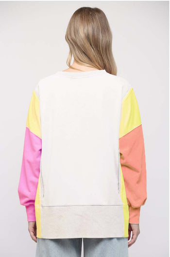 FATE Colorblock OVERSIZED Sweatshirt in Cream/Yellow/Orange