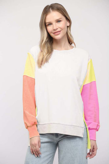 FATE Colorblock OVERSIZED Sweatshirt in Cream/Yellow/Orange