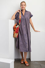 Load image into Gallery viewer, Easel Mineral Washed Solid Color Linen Blend Midi Dress in Midnight Blue

