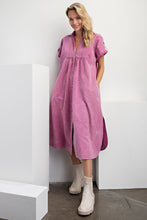 Load image into Gallery viewer, Easel Mineral Washed Solid Color Linen Blend Midi Dress in Orchid ON ORDER
