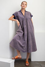 Load image into Gallery viewer, Easel Mineral Washed Solid Color Linen Blend Midi Dress in Midnight Blue
