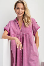 Load image into Gallery viewer, Easel Mineral Washed Solid Color Linen Blend Midi Dress in Orchid ON ORDER
