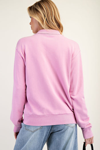 Easel Solid Color Stone Washed Zip Up Jacket in Bubble Gum