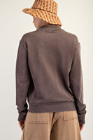 Easel Solid Color Stone Washed Zip Up Jacket in Chocolate