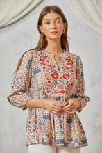 Load image into Gallery viewer, Savanna Jane Embroidery Baby Doll Top in Denim Taupe 3/4 sleeves Shirts &amp; Tops Savanna Jane   
