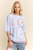 Davi & Dani LOVE Letter Patchwork Top in Light Blue