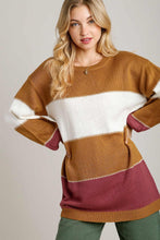 Load image into Gallery viewer, Umgee Color Block Tunic Dress Sweater in Camel
