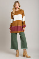 Umgee Color Block Tunic Dress Sweater in Camel