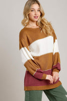 Umgee Color Block Tunic Dress Sweater in Camel