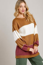 Load image into Gallery viewer, Umgee Color Block Tunic Dress Sweater in Camel
