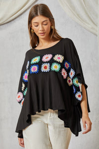 Savanna Jane Granny Square Embroidery Top in Black Shirts & Tops Savanna Jane   