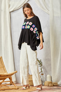 Savanna Jane Granny Square Embroidery Top in Black Shirts & Tops Savanna Jane   