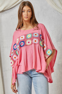 Savanna Jane Granny Square Embroidery Top in Pink Shirts & Tops Savanna Jane   