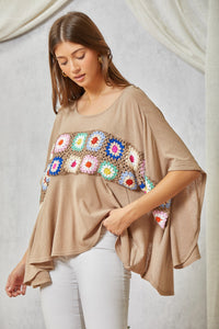 Savanna Jane Granny Square Embroidery Top in Mocha Shirts & Tops Savanna Jane   