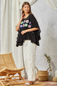 Savanna Jane Granny Square Embroidery Top in Black Shirts & Tops Savanna Jane   