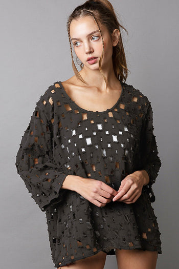 POL Oversized See Through Top in Black Shirts & Tops POL Clothing   