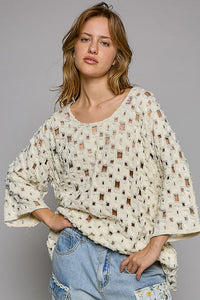 POL Oversized See Through Top in Eggshell Shirts & Tops POL Clothing   