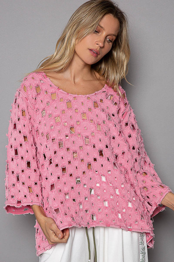 POL Oversized See Through Top in Punch Pink ON ORDER Shirts & Tops POL Clothing   