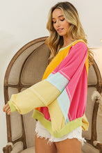 Load image into Gallery viewer, BiBi Color Block French Terry Top in Banana/Fuchsia/Lime ON ORDER Shirts &amp; Tops BiBi   
