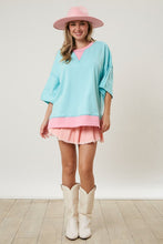 Load image into Gallery viewer, Peach Love Color Contrast Oversized Shirt in Blue/Pink Shirts &amp; Tops Peach Love California   
